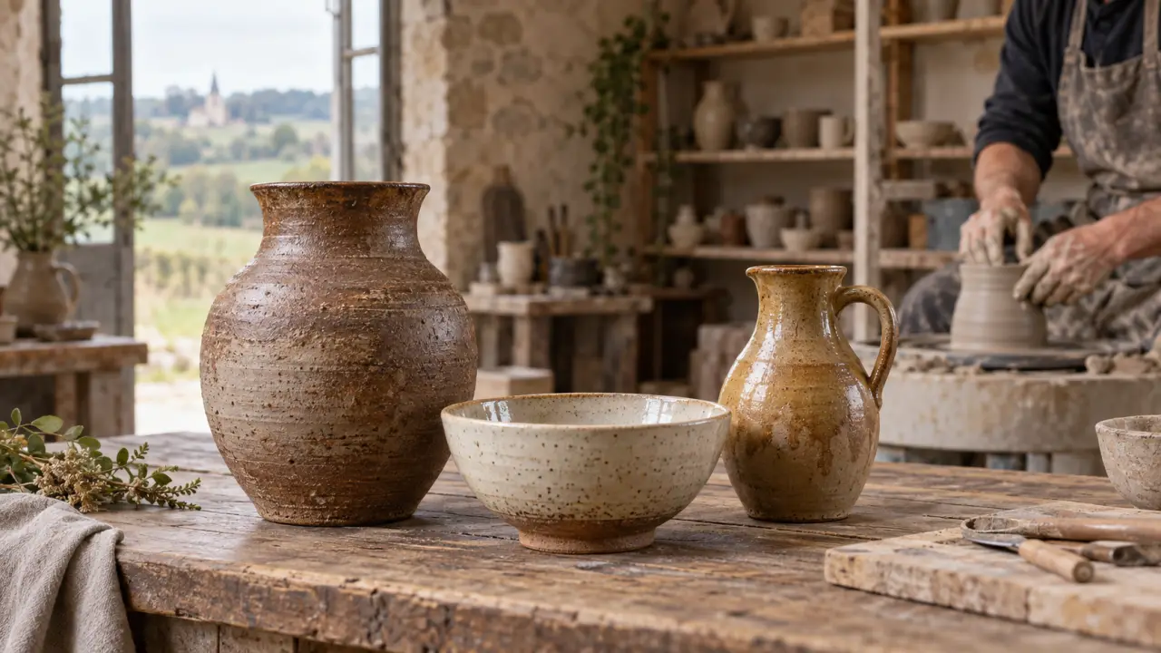 Poteries artisanales en terre cuite dans un atelier du Berry