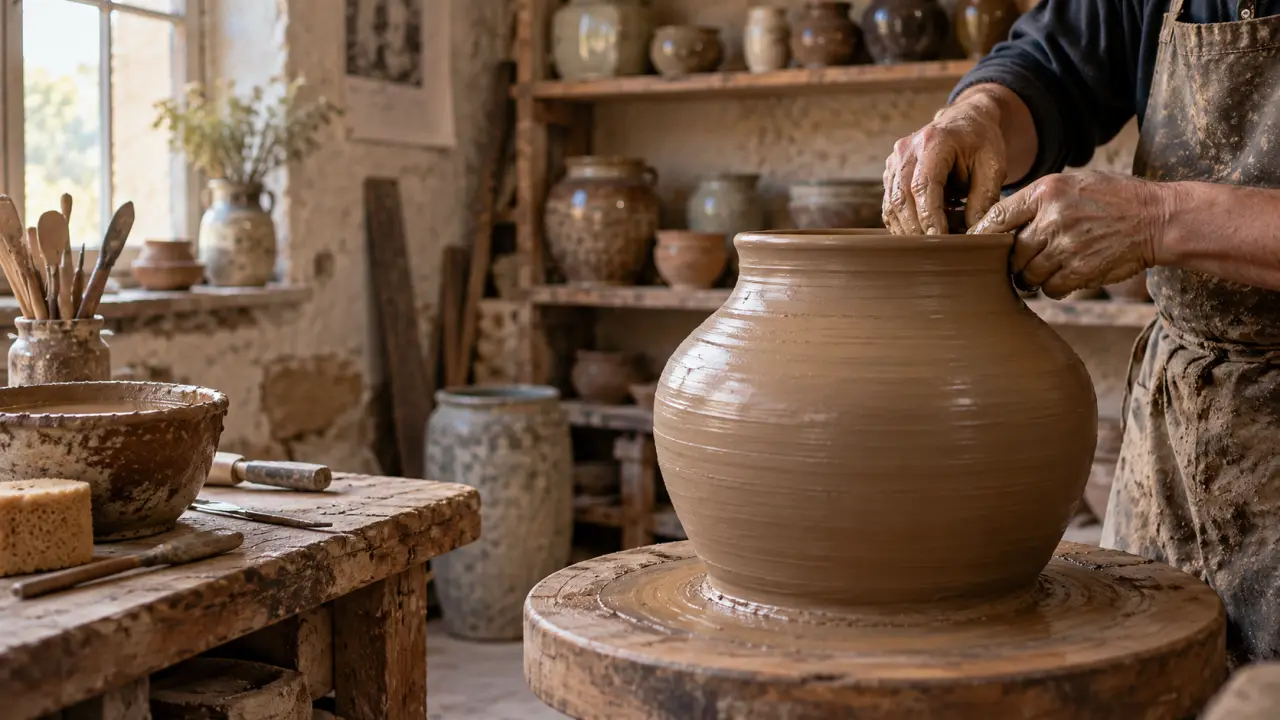 Poteries artisanales en grès dans un atelier de Puisaye