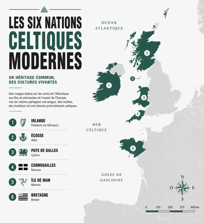 carte des six nations celtiques en Europe montrant pourquoi la culture celte est encore presente dans plusieurs regions d'Europe