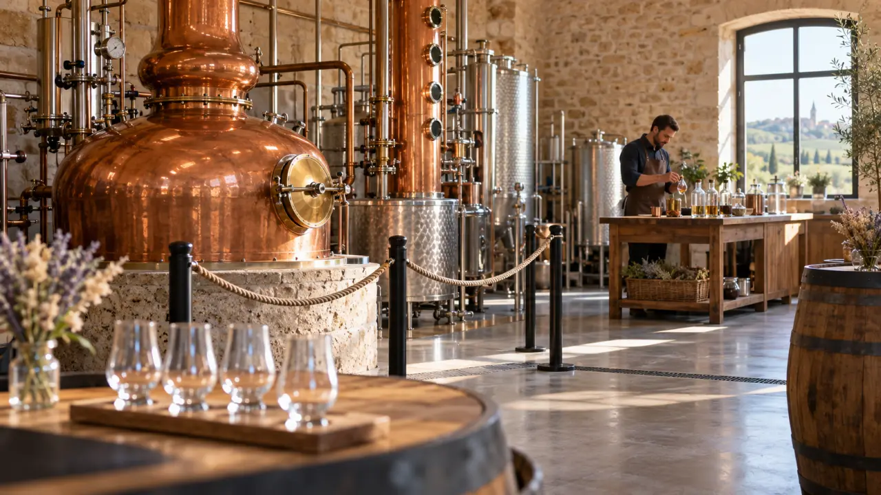 Alambic en cuivre dans une distillerie artisanale française