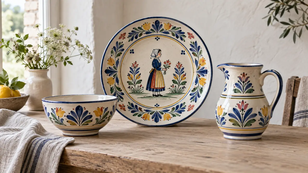 Pièce de faïence de Quimper décorée de motifs bretons traditionnels