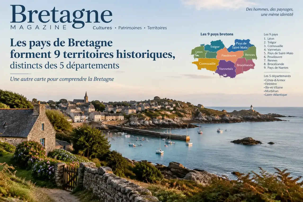 Les pays de Bretagne forment 9 territoires historiques, distincts des 5 départements