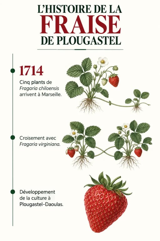 Frise chronologique illustrant l’histoire de la fraise de Plougastel depuis 1714