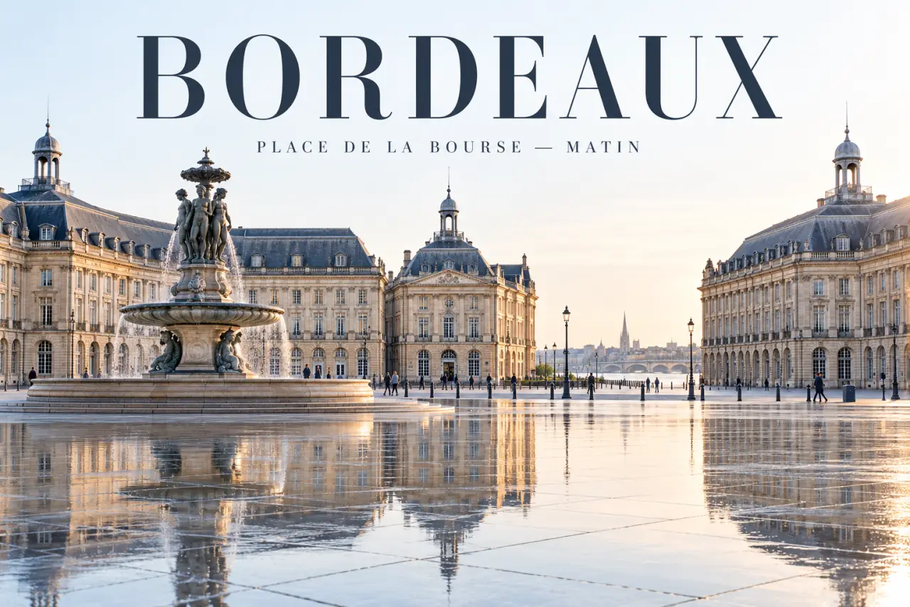 Place de Bordeaux : vue panoramique de la place de la Bourse et du miroir d’eau