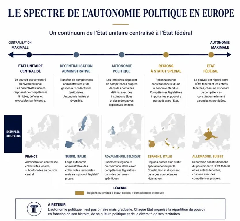 Infographie sur les différents statuts d'autonomie spéciale des régions en Europe
