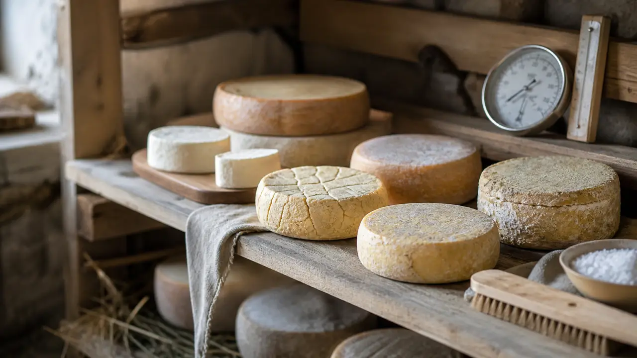 Fromages fermiers affinés dans une cave traditionnelle