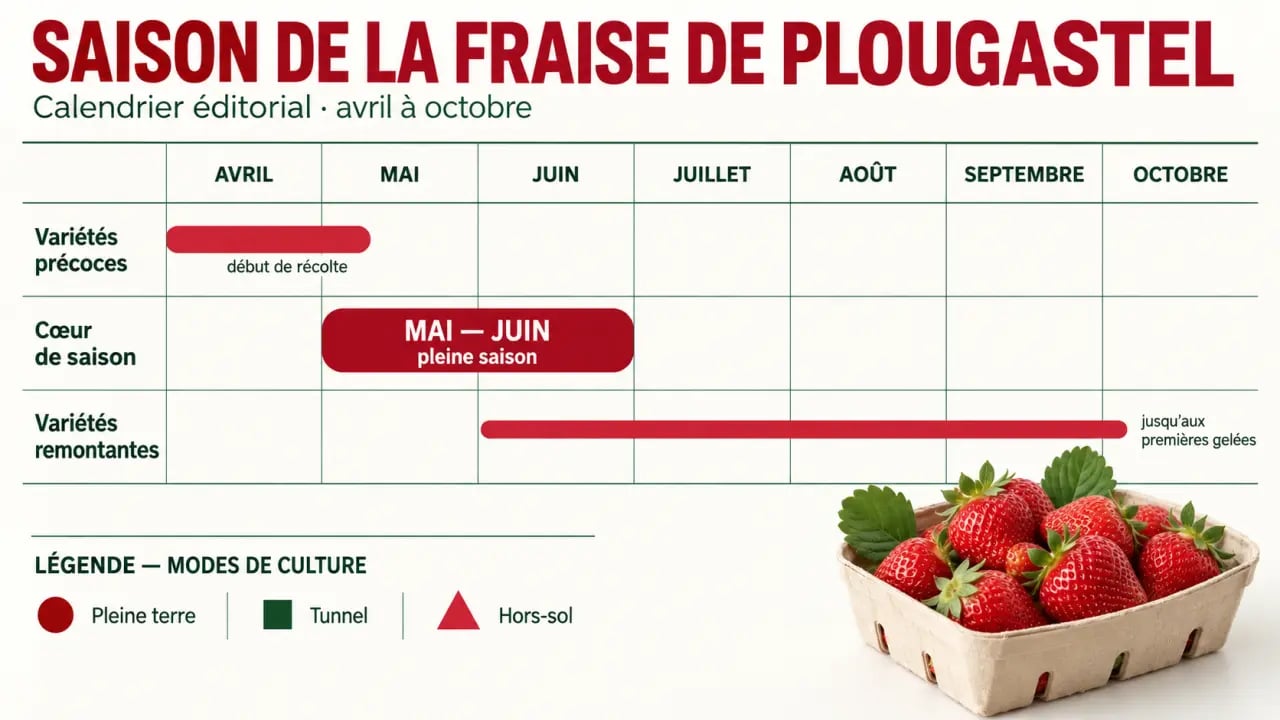 Calendrier de saisonnalité de la fraise de Plougastel d’avril à octobre