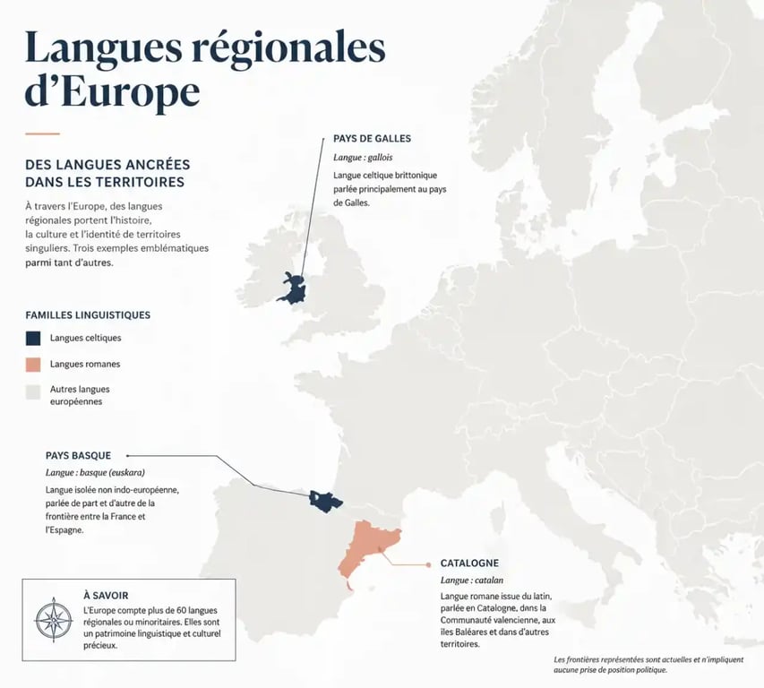 Carte des langues régionales les plus parlées en Europe