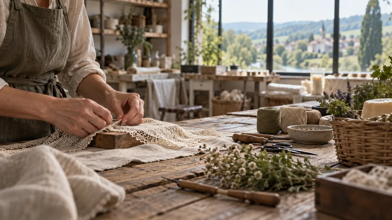 Atelier d'artisan et matières naturelles dans un paysage de terroir français