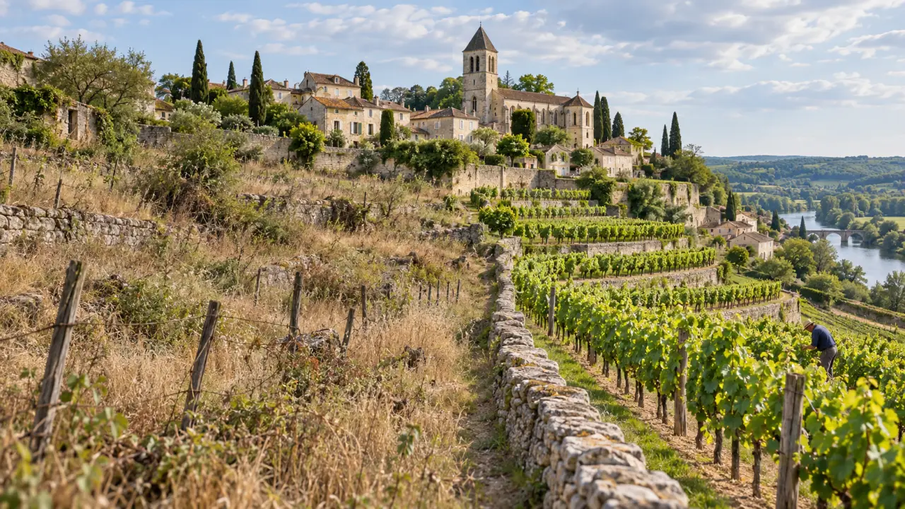 Paysage de vignes renaissantes dans un village viticole au lever du jour