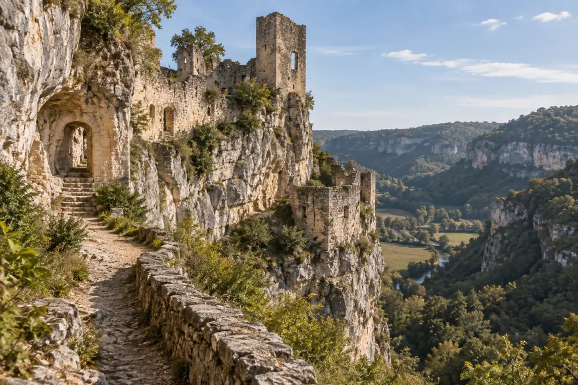 Circuit Nos Plus Beaux Villages près des ruines du château des Anglais dans le Lot